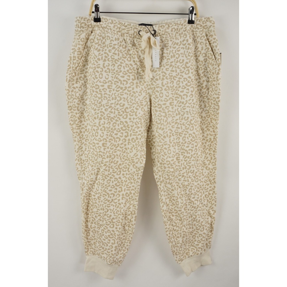 New $89 Sanctuary Leopard Ankle Jogger Sweatpants Women 1X Ivory Tan Knit Cotton
